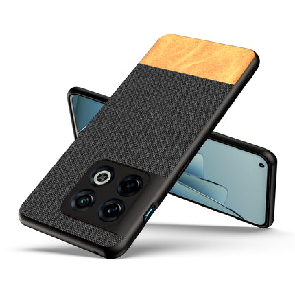 Soft Fabric & Leather Hybrid Protective Case Cover for OnePlus 10 Pro (Black,Brown)