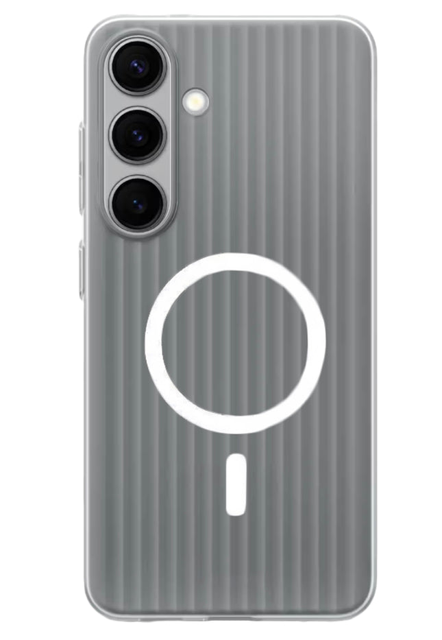 Mobizang Matte Magnetic Wave Grip Back Cover for Samsung Galaxy S25 | [MagSafe Compatible] Wireless charging, Slim, Metal Buttons, Frosted Back Case (White)
