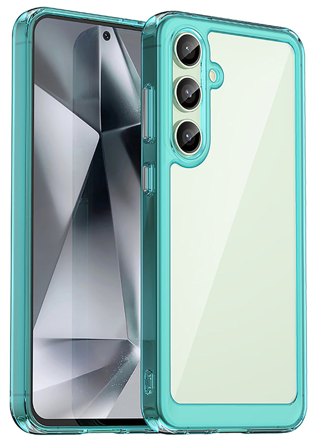 Mobizang Unicorn Acrylic Clear Back Cover For Samsung Galaxy S24 FE | Slim Shockproof [Military Grade Protection] Hybrid Bumper Case (Blue Sides)