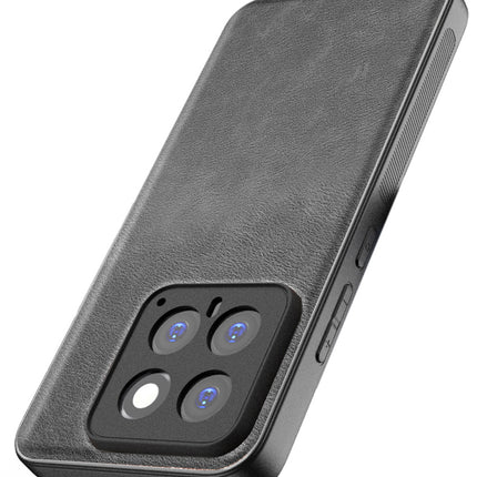 Mobizang Tux Leather Back Cover for Xiaomi 14 (5G) | Slim Shockproof Camera Protection Bumper Case (Grey)