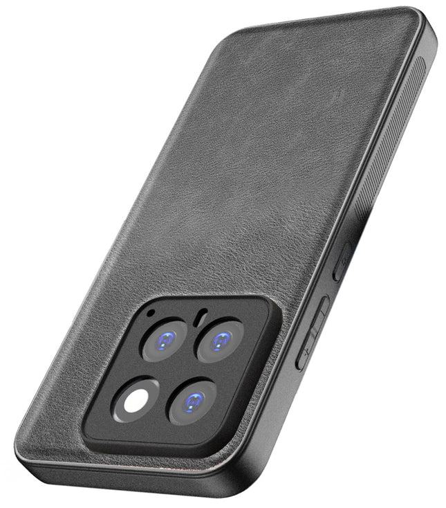 Mobizang Tux Leather Back Cover for Xiaomi 14 (5G) | Slim Shockproof Camera Protection Bumper Case (Grey)