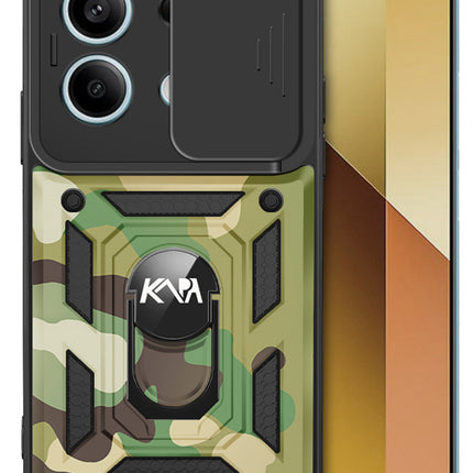 Kapa Tank Back Cover for Redmi Note 13 Pro (5G) | Inbuilt Ring + Slider Shockproof Lens Protection Bumper Back Case (Green)