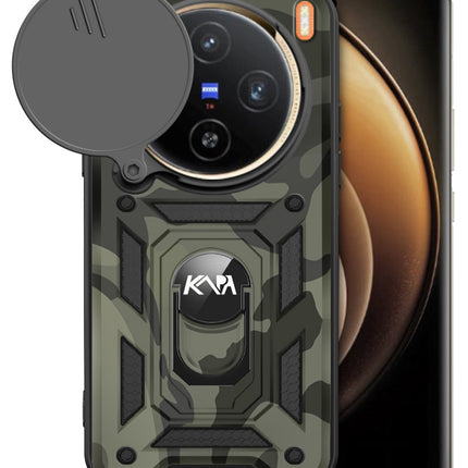 Kapa Tank Back Cover for Vivo X100 Pro (5G) | Inbuilt Ring + Slider Shockproof Lens Protection Bumper Back Case (Black)