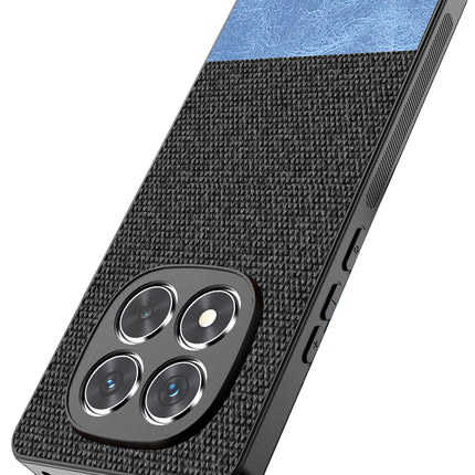 Mobizang Soft Fabric & Leather Hybrid Protective Back Cover for Redmi Note 14 Pro Plus | Shockproof Slim Hard Anti Slip Back Case (Black,Blue)