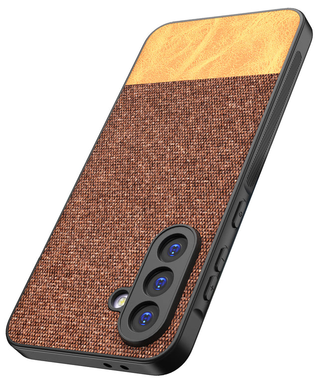 Mobizang Soft Fabric & Leather Hybrid Protective Back Cover for Samsung Galaxy A16 | Shockproof Slim Hard Anti Slip Back Case (Brown)