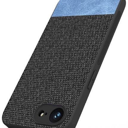 Mobizang Soft Fabric & Leather Hybrid Protective Back Cover for Apple iPhone 16E | Shockproof Slim Hard Anti Slip Back Case (Black,Blue)