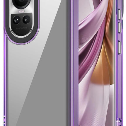 Mobizang Warrior Acrylic Clear Back Cover For Oppo Reno 10 / Reno 10 PRO | Slim Shockproof [Military Grade Protection] Hybrid Bumper Case (Purple Sides)