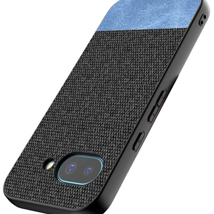 Mobizang Soft Fabric & Leather Hybrid Protective Back Cover for Google Pixel 9A | Shockproof Slim Hard Anti Slip Back Case (Black,Blue)