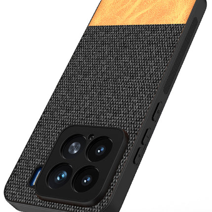Mobizang Soft Fabric & Leather Hybrid Protective Back Cover for Xiaomi 15 5G | Shockproof Slim Hard Anti Slip Back Case (Black,Brown)