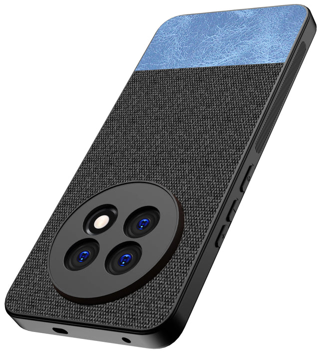 Mobizang Soft Fabric & Leather Hybrid Protective Back Cover for Realme 13 PRO / 13 PRO PLUS | Shockproof Slim Hard Anti Slip Back Case (Black,Blue)