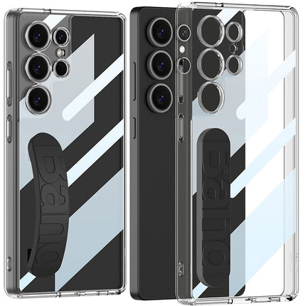 Mobizang Clear Airbag + Band Back Case for Samsung Galaxy S25 Ultra | Transparent Shockproof Slim Grip Hard Protective Cover (Black Band)
