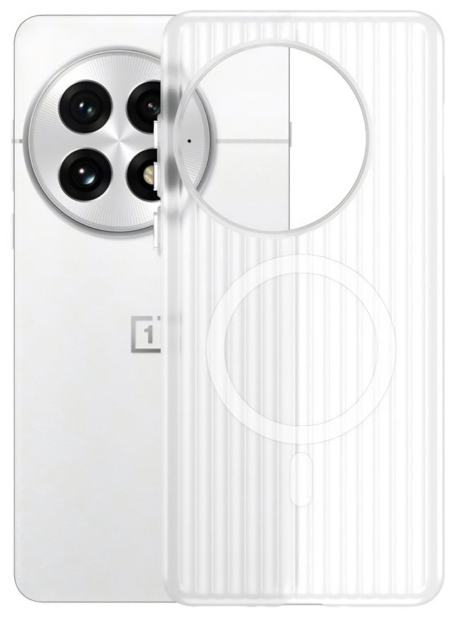 Mobizang Matte Magnetic Wave Grip Back Cover for OnePlus 12 | [MagSafe Compatible] Wireless charging, Slim, Metal Buttons, Frosted Back Case (White)