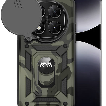 Mobizang Tank Back Cover for Redmi Note 14 Pro | Inbuilt Ring + Slider Shockproof Lens Protection Bumper Back Case (Black)