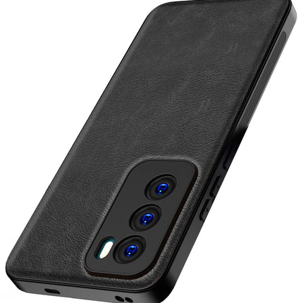 Mobizang Tux Leather Back Cover for Oppo Reno 12 Pro (5G) | Slim Shockproof Camera Protection Bumper Case (Black)