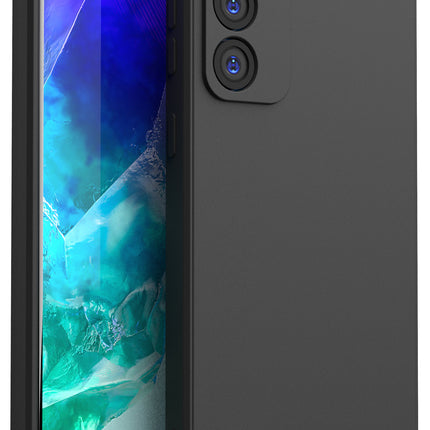Mobizang Matte Protective Lens Flexible Back Cover for Samsung Galaxy M55 / F55 | Slim Silicone with Soft Lining Shockproof Full Body Bumper Case (Black)