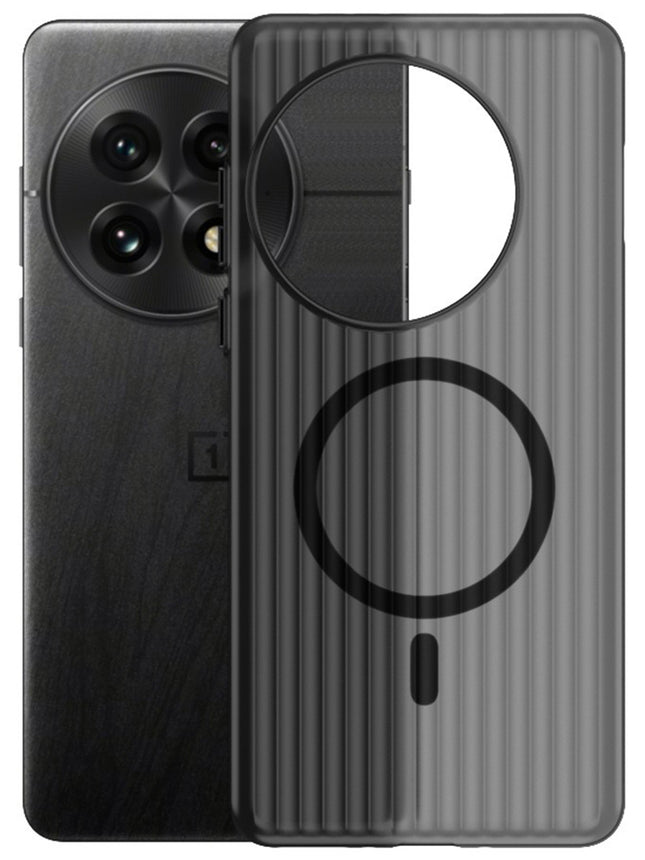 Mobizang Matte Magnetic Wave Grip Back Cover for OnePlus 12 | [MagSafe Compatible] Wireless charging, Slim, Metal Buttons, Frosted Back Case (Grey)