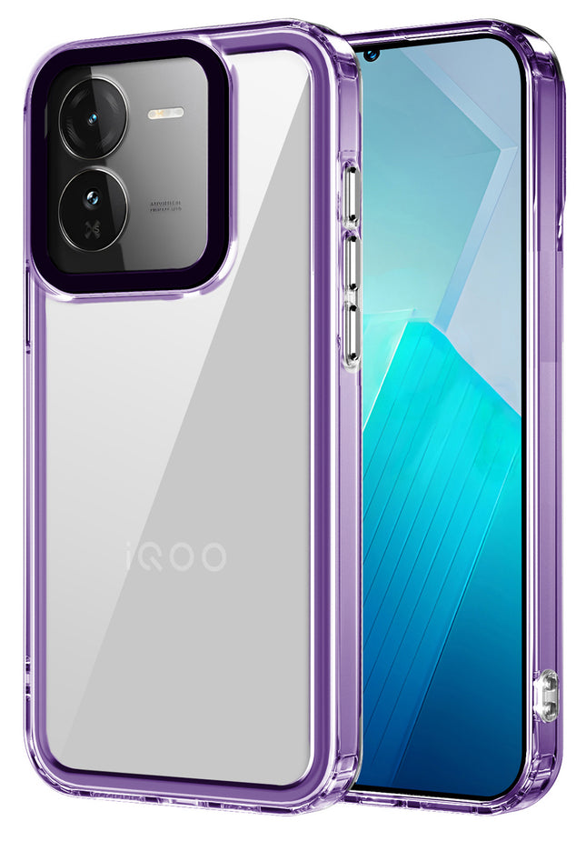Mobizang Warrior Acrylic Clear Back Cover For IQOO Z9 | Slim Shockproof [Military Grade Protection] Hybrid Bumper Case (Purple Sides)