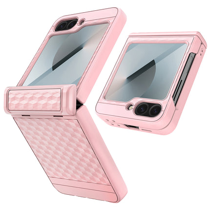 Mobizang Geometric Hinge Protection Back Cover for Samsung Galaxy Z Flip6 / Flip 6 | with [Inbuilt Glass] Full Body Shockproof Hard Back Case (Pink)