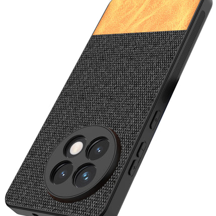 Mobizang Soft Fabric & Leather Hybrid Protective Back Cover for OnePlus 13R | Shockproof Slim Hard Anti Slip Back Case (Black,Brown)