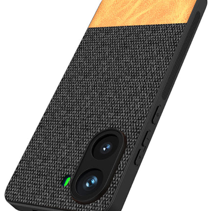 Mobizang Soft Fabric & Leather Hybrid Protective Back Cover for Poco X7 Pro | Shockproof Slim Hard Anti Slip Back Case (Black,Brown)