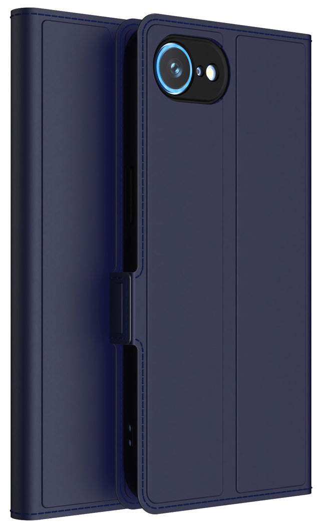 Mobizang Noble Slim Magnetic Leather Flip Case Cover for Apple iPhone 16E | Card Holder Stand Flip Wallet Case (Blue)