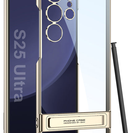 Mobizang Phantom Ultra Thin Back Case for Samsung Galaxy S25 Ultra Cover | Inbuilt Kick Stand Electroplated Edges Full Body Protection Back Cover (Champagne)