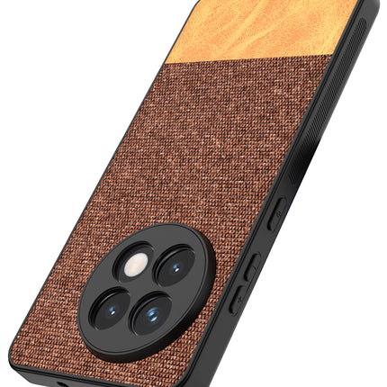 Mobizang Soft Fabric & Leather Hybrid Protective Back Cover for OnePlus 13R | Shockproof Slim Hard Anti Slip Back Case (Brown)