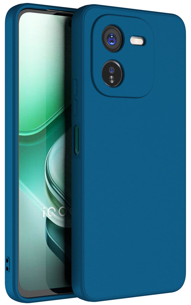 Mobizang Matte Protective Lens Flexible Back Cover for IQOO Z9X | Slim Silicone with Soft Lining Shockproof Full Body Bumper Case (Blue)