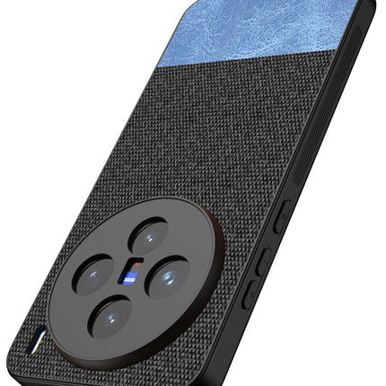 Mobizang Soft Fabric & Leather Hybrid Protective Back Cover for Vivo X200 (5G) | Shockproof Slim Hard Anti Slip Back Case (Black,Blue)