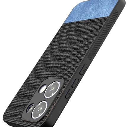 Mobizang Soft Fabric & Leather Hybrid Protective Back Cover for Oppo Reno 13 5G | Shockproof Slim Hard Anti Slip Back Case (Black,Blue)