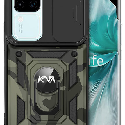 Mobizang Tank Back Cover for Vivo V30 (5G) / Vivo 30 Pro (5G) | Inbuilt Ring + Slider Shockproof Lens Protection Bumper Back Case (Black)