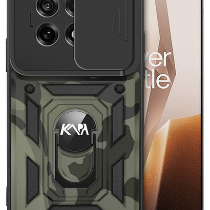 Mobizang Tank Back Cover for OnePlus 13 | Inbuilt Ring + Slider Shockproof Lens Protection Bumper Back Case (Black)