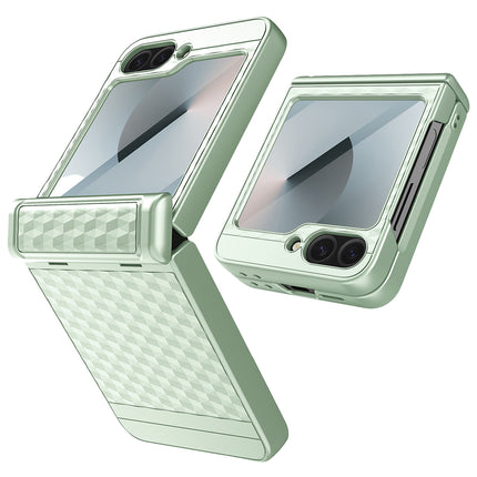 Mobizang Geometric Hinge Protection Back Cover for Samsung Galaxy Z Flip5 / Flip 5 | with [Inbuilt Glass] Full Body Shockproof Hard Back Case (Mint Green)
