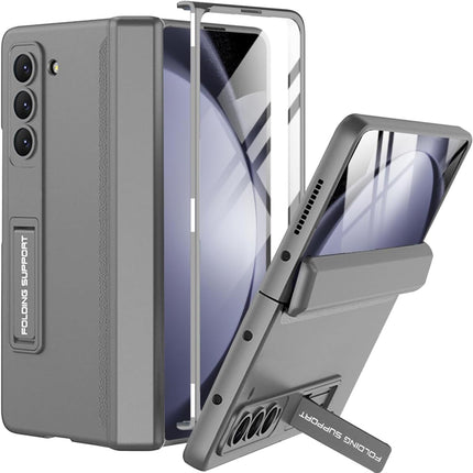 Mobizang Magnetic Hinge With Inbuilt Stand Case for Samsung Galaxy Z Fold 5 | Shockproof Stand Hybrid Bumper Back Cover (Grey)