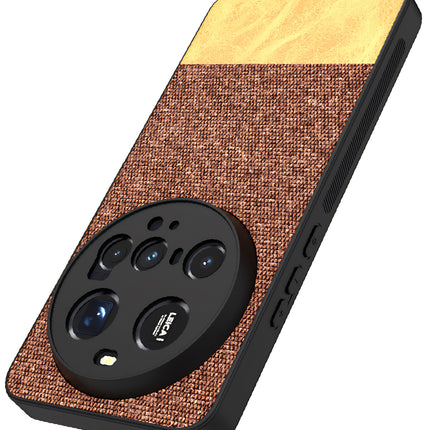 Mobizang Soft Fabric & Leather Hybrid Protective Back Cover for Xiaomi 15 Ultra | Shockproof Slim Hard Anti Slip Back Case (Brown)