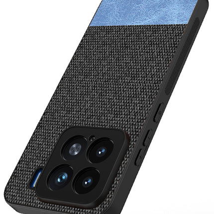 Mobizang Soft Fabric & Leather Hybrid Protective Back Cover for Xiaomi 15 5G | Shockproof Slim Hard Anti Slip Back Case (Black,Blue)