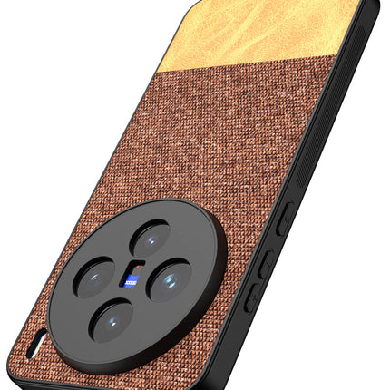 Mobizang Soft Fabric & Leather Hybrid Protective Back Cover for Vivo X200 (5G) | Shockproof Slim Hard Anti Slip Back Case (Brown)