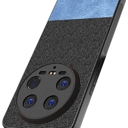 Mobizang Soft Fabric & Leather Hybrid Protective Back Cover for Xiaomi 14 ULTRA (5G) | Shockproof Slim Hard Anti Slip Back Case (Black,Blue)
