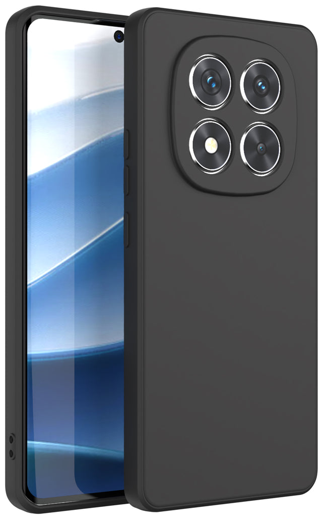 Mobizang Matte Protective Lens Flexible Back Cover for Redmi Note 14 Pro (5G) | Slim Silicone with Soft Lining Shockproof Full Body Bumper Case (Black)