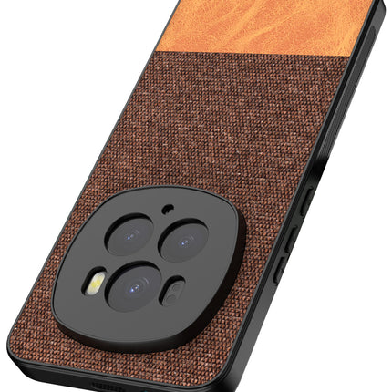 Mobizang Soft Fabric & Leather Hybrid Protective Back Cover for Honor Magic 6 PRO | Shockproof Slim Hard Anti Slip Back Case (Brown)