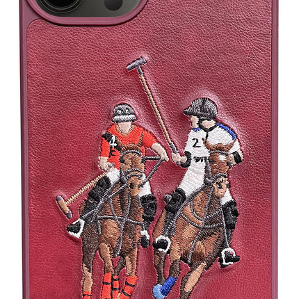 Mobizang Santa Barbara Polo Jockey Series Luxury Leather Back Case Cover for Apple iPhone 13 PRO (Red)