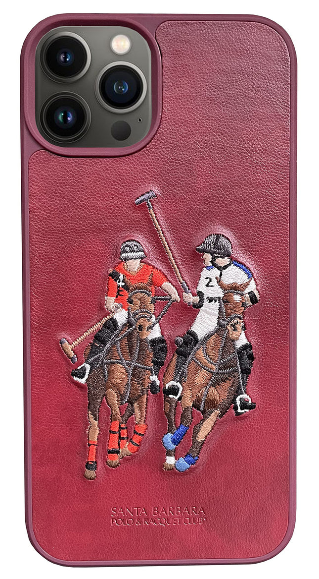 Mobizang Santa Barbara Polo Jockey Series Luxury Leather Back Case Cover for Apple iPhone 13 PRO (Red)