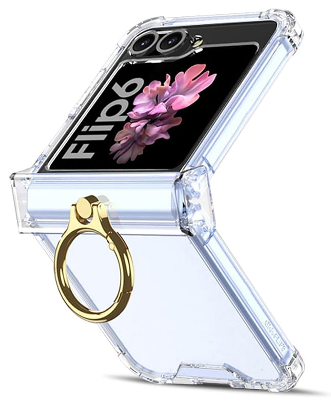 Mobizang Clear Airbag Ring Back Case for Samsung Galaxy Flip6 / Z Flip 6 | Transparent Shockproof Slim Hard Protective Cover (Clear)