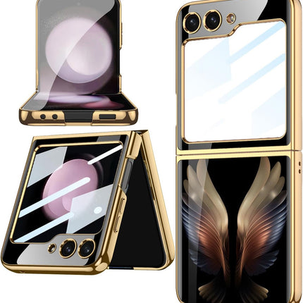 Mobizang 9H Glass Back Case for Samsung Galaxy Z Flip6 / Z Flip 6,Ultra Thin Full Body Protection Folding Hard Back Cover, Design Wings