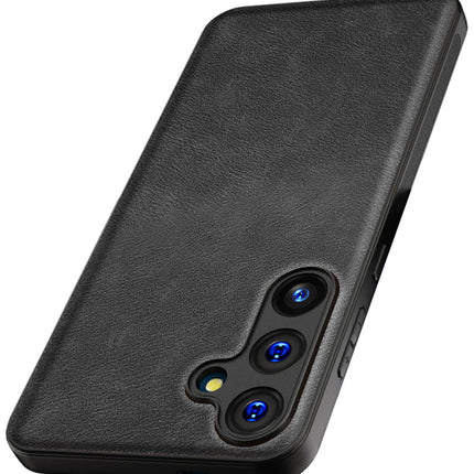 Mobizang Tux Leather Back Cover for Samsung Galaxy M55 / F55 | Slim Shockproof Camera Protection Bumper Case (Black)