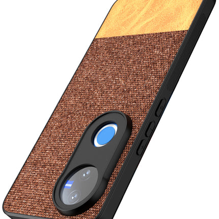 Mobizang Soft Fabric & Leather Hybrid Protective Back Cover for Vivo V50 5G | Shockproof Slim Hard Anti Slip Back Case (Brown)