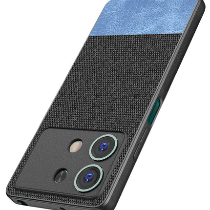 Mobizang Soft Fabric & Leather Hybrid Protective Back Cover for Poco X6 Neo (5G) | Shockproof Slim Hard Anti Slip Back Case (Black,Blue)