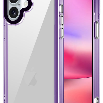 Mobizang Warrior Acrylic Clear Back Cover For Apple iPhone 16 | Slim Shockproof [Military Grade Protection] Hybrid Bumper Case (Purple Sides)