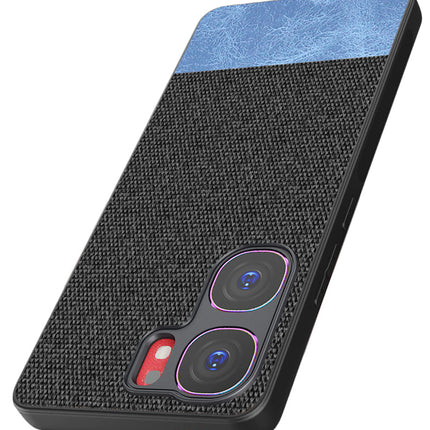 Mobizang Soft Fabric & Leather Hybrid Protective Back Cover for IQOO Neo 9 Pro | Shockproof Slim Hard Anti Slip Back Case (Black,Blue)