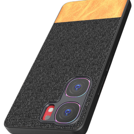 Mobizang Soft Fabric & Leather Hybrid Protective Back Cover for IQOO Neo 9 Pro | Shockproof Slim Hard Anti Slip Back Case (Black,Brown)